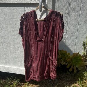 Free People Maroon and Pink Hooded Tunic